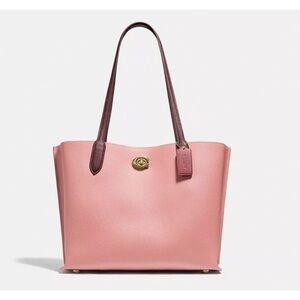 COACH Willow Leather Tote In Candy, Pink -Signature Canvas Interior C0692